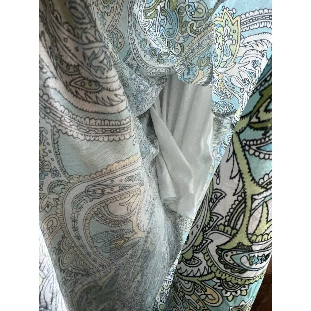 Y2K Slip Dress Paisley Blue Turquoise Mid Cami Size Small NSR Nordstrom V Neck - Image 4