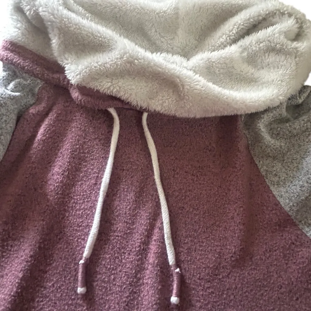 Pullover Hoodie Cowl Neck Kangaroo Pocket‎ Raglan Sleeve Top Purple Size M - Image 8