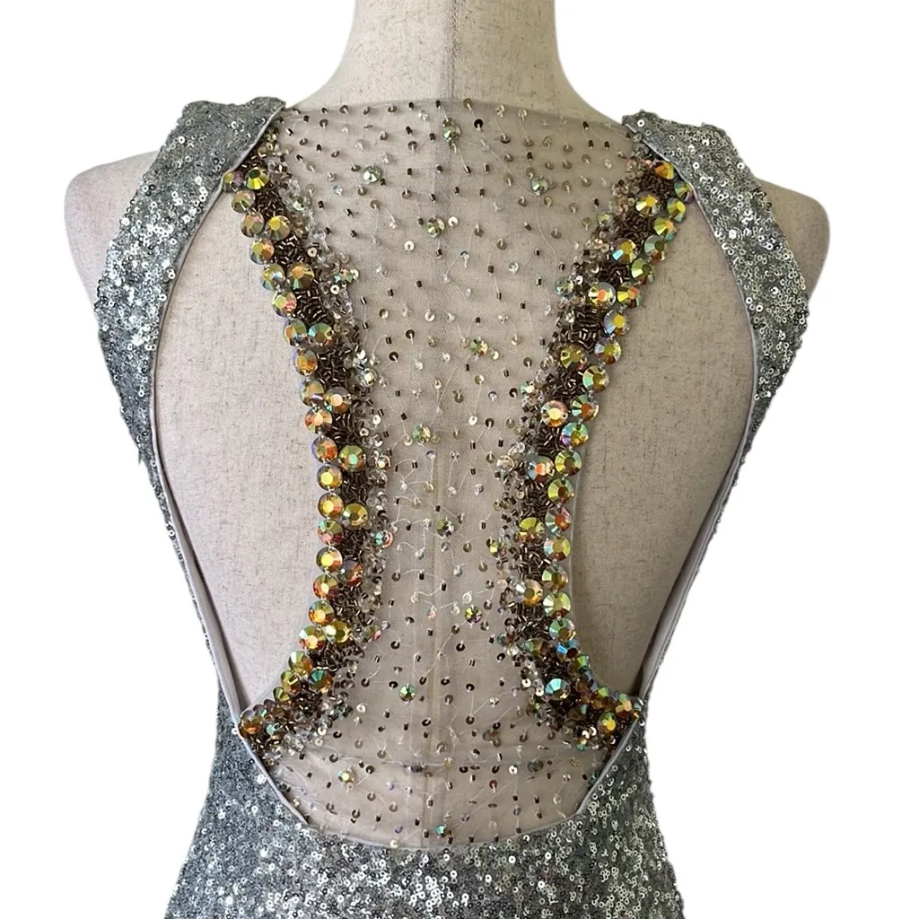 Get Lucky USA Silver Sequined Cocktail Dress with Embellished Racerback - Image 9