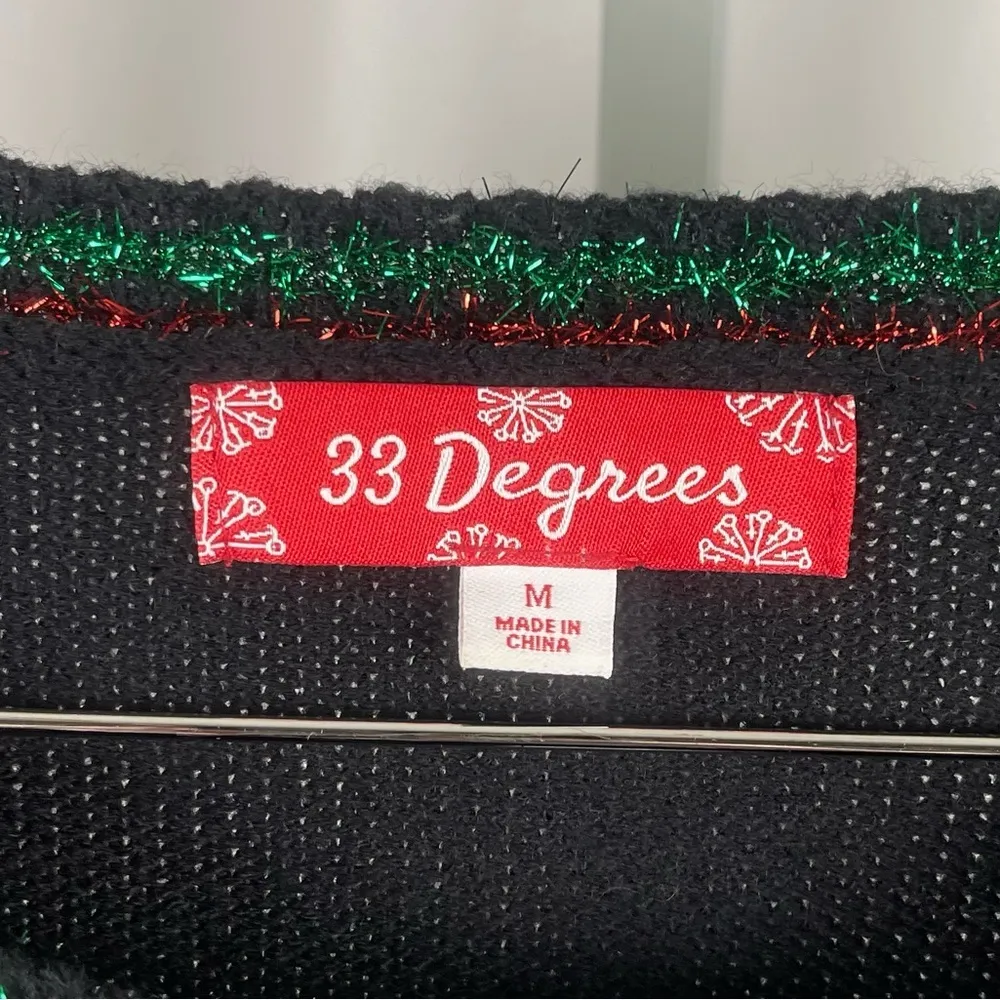 33 Degrees Size Medium Funny Santa Ugly Christmas Sweater Embroidered Sequin Black - Image 11