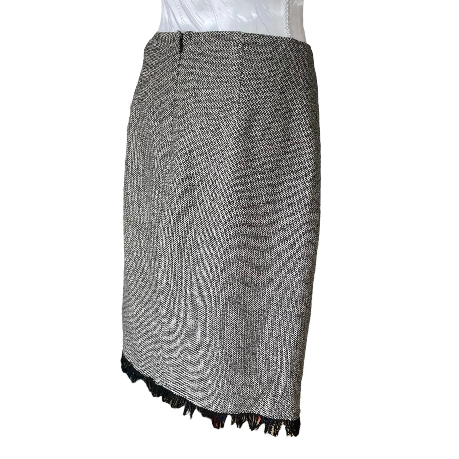 JJill Tweed Gray Fringe Wool Silk Pencil Skirt Women Sz 6 Knee Length Office Fem - Image 6