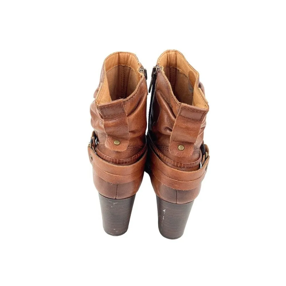 *Pikolinos Heeled Ankle Booties Womens Size 40 Brown Leather Zip Braided Strap - Image 6