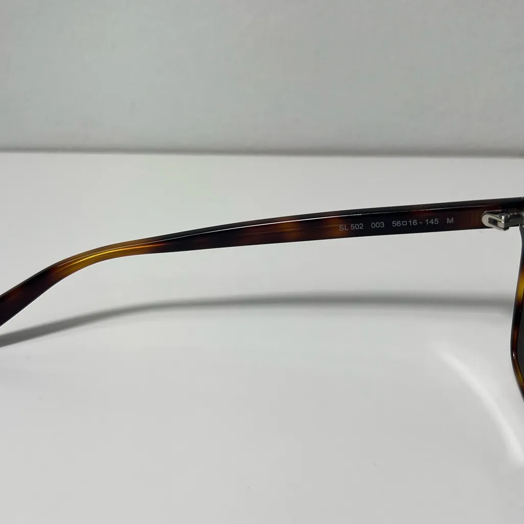 Saint Laurent YSL Logo Tortoise Shell Havana Green Cat Eye Square Sunglasses - Image 13