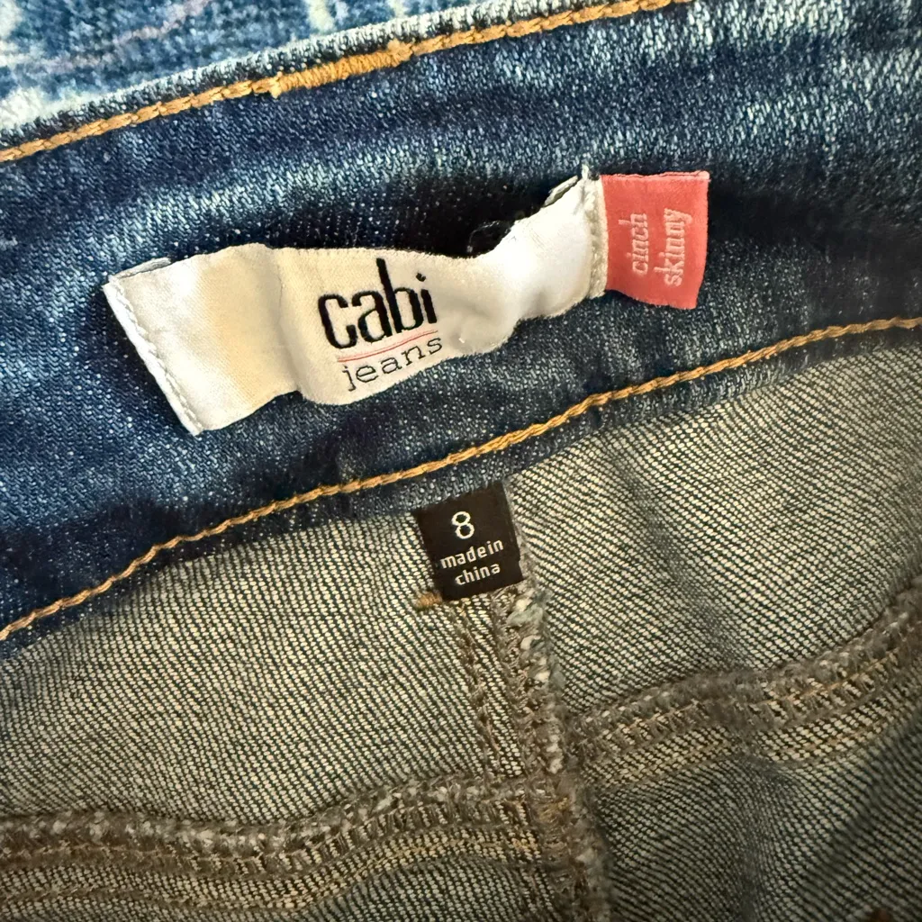 261 CAbi Distressed Skinny Adventure Wash Blue Straight Leg Jeans 8 - Image 3