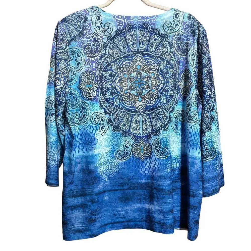 Chicos Zenergy Top Womens XL Multicolor Paisley Print Boho Abstract Blouse - Image 6
