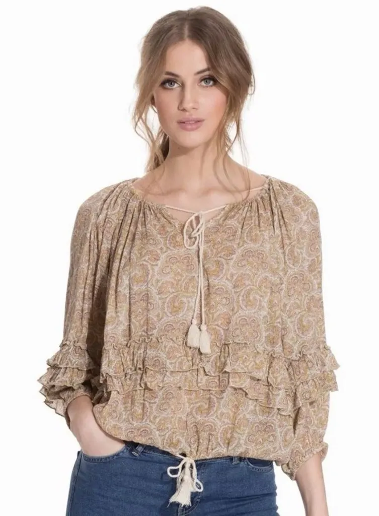 Denim & Supply Ralph Lauren Paisley Boho Tassel Tie Blouse - Size L - Image 1
