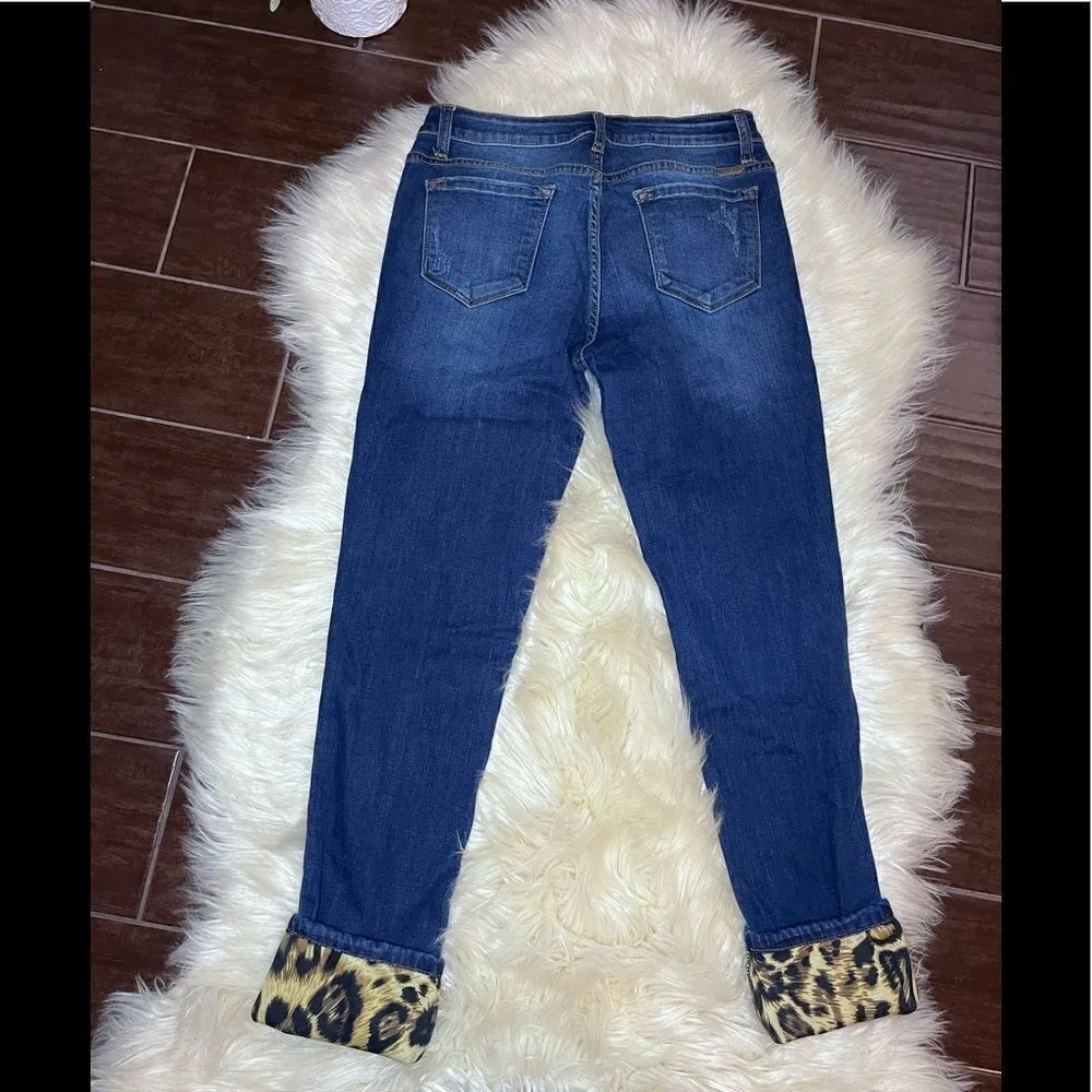Kancan leopard patched distressed cuffed ankle denim sz 28 Blue - Image 6