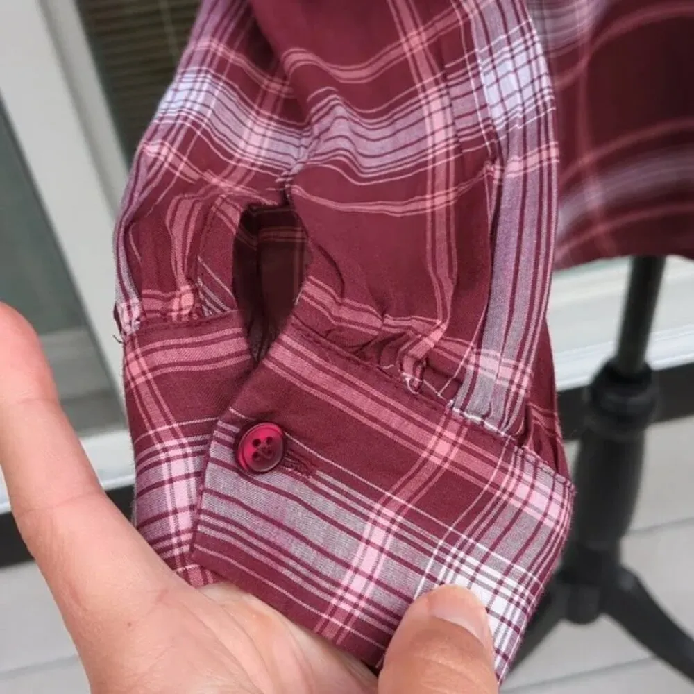 Loft Plaid Collared V-Neck Long Sleeve Tunic Top - Image 3