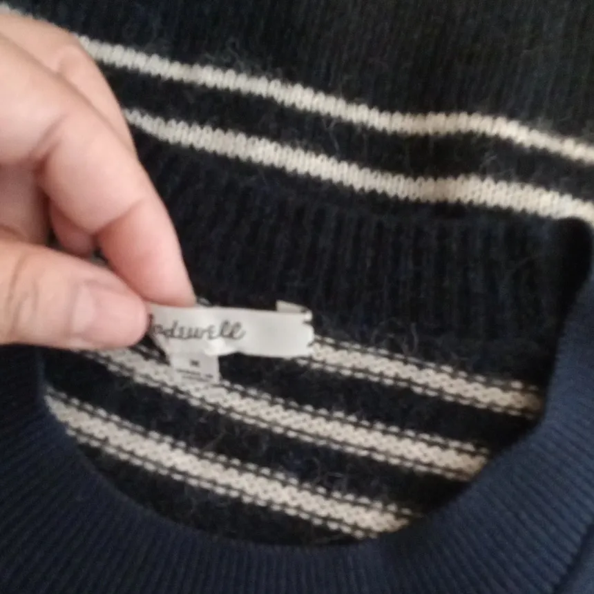 Madewell Navy and White Striped Sweater Mixed - Yarn Cotton Womens Medium - Image 7