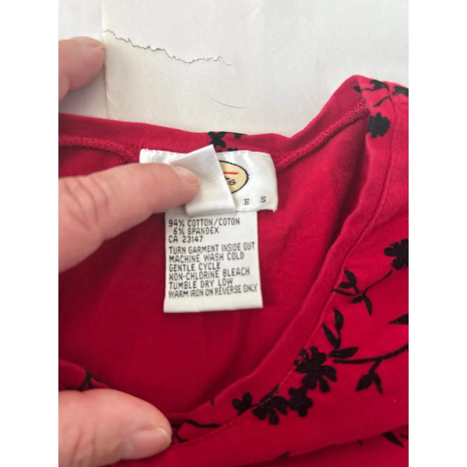 Talbots Petites Red Black Floral Print Long Sleeve Crew Neck Top Stretchy Size P - Image 5