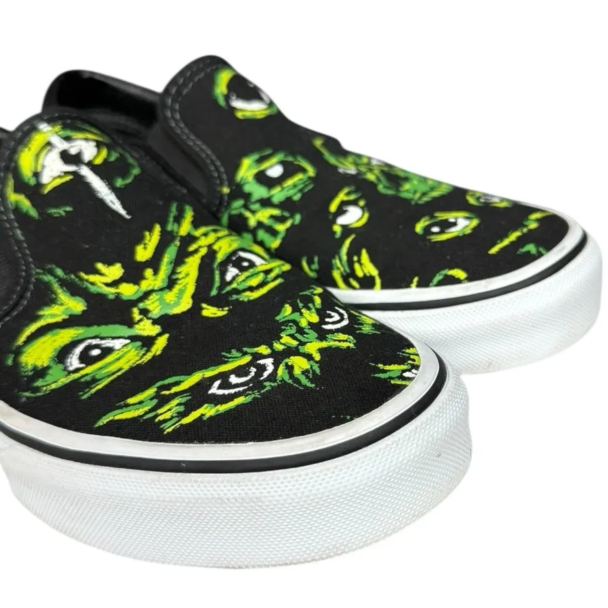 Vans Classic Slip-On Black Green Eyes in the Dark Glow Size 7 Monster Horror EUC - Image 7