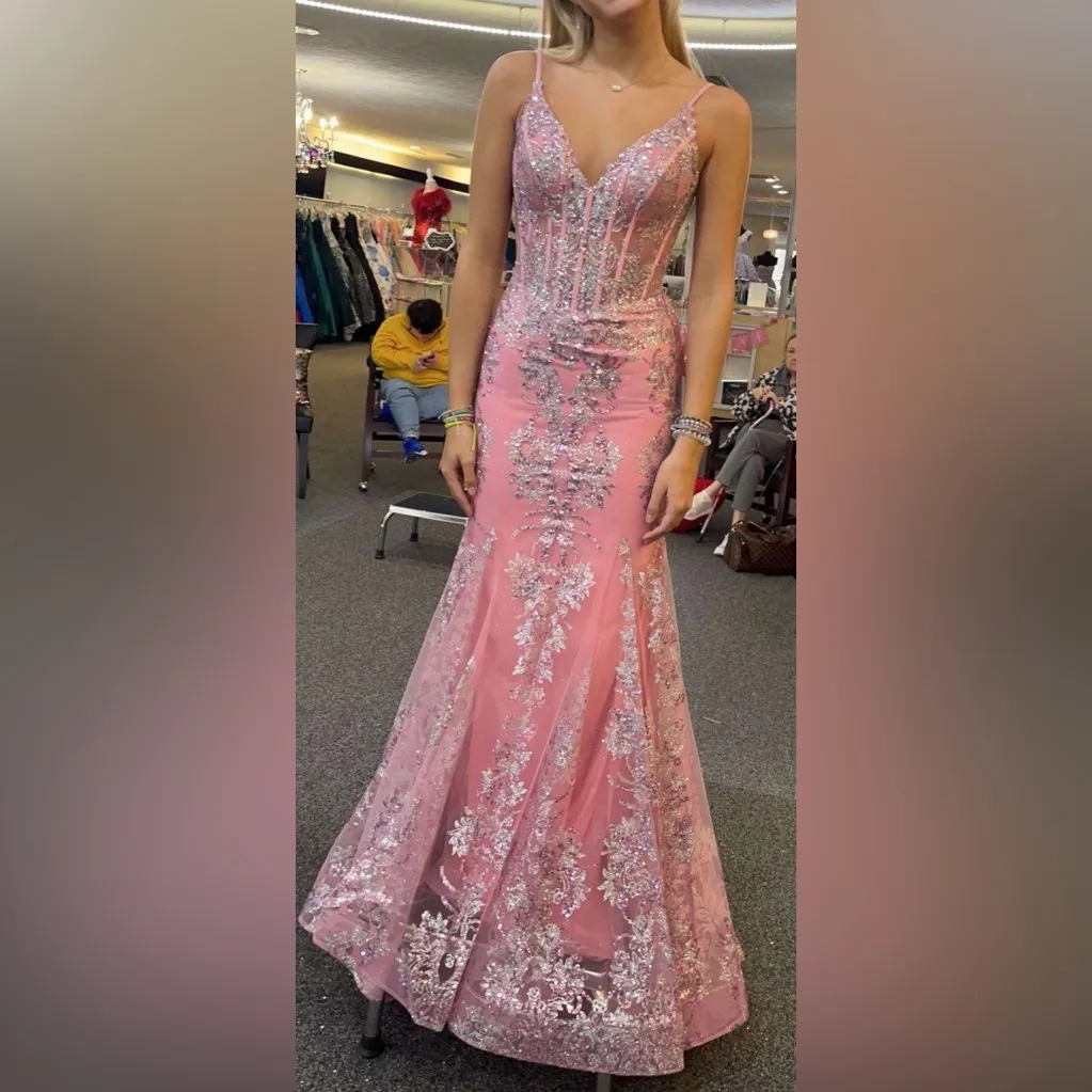 Lush by Jasz Couture Pink Silver Sequin Mermaid 7317 Open Back Prom Gown Size 0 - Image 3