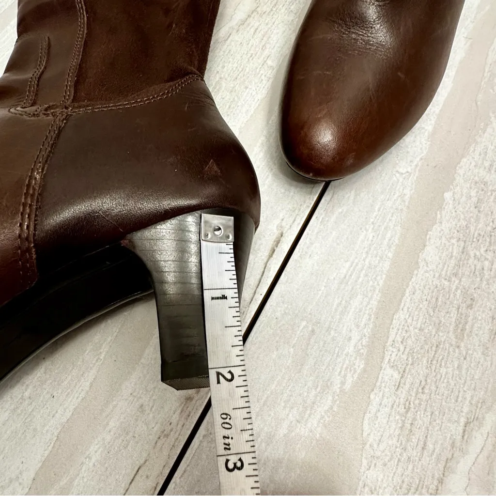 Cole Haan Dark Brown Leather Over the Knee Heeled Boots Boho Chic Fall Favorite - Image 16