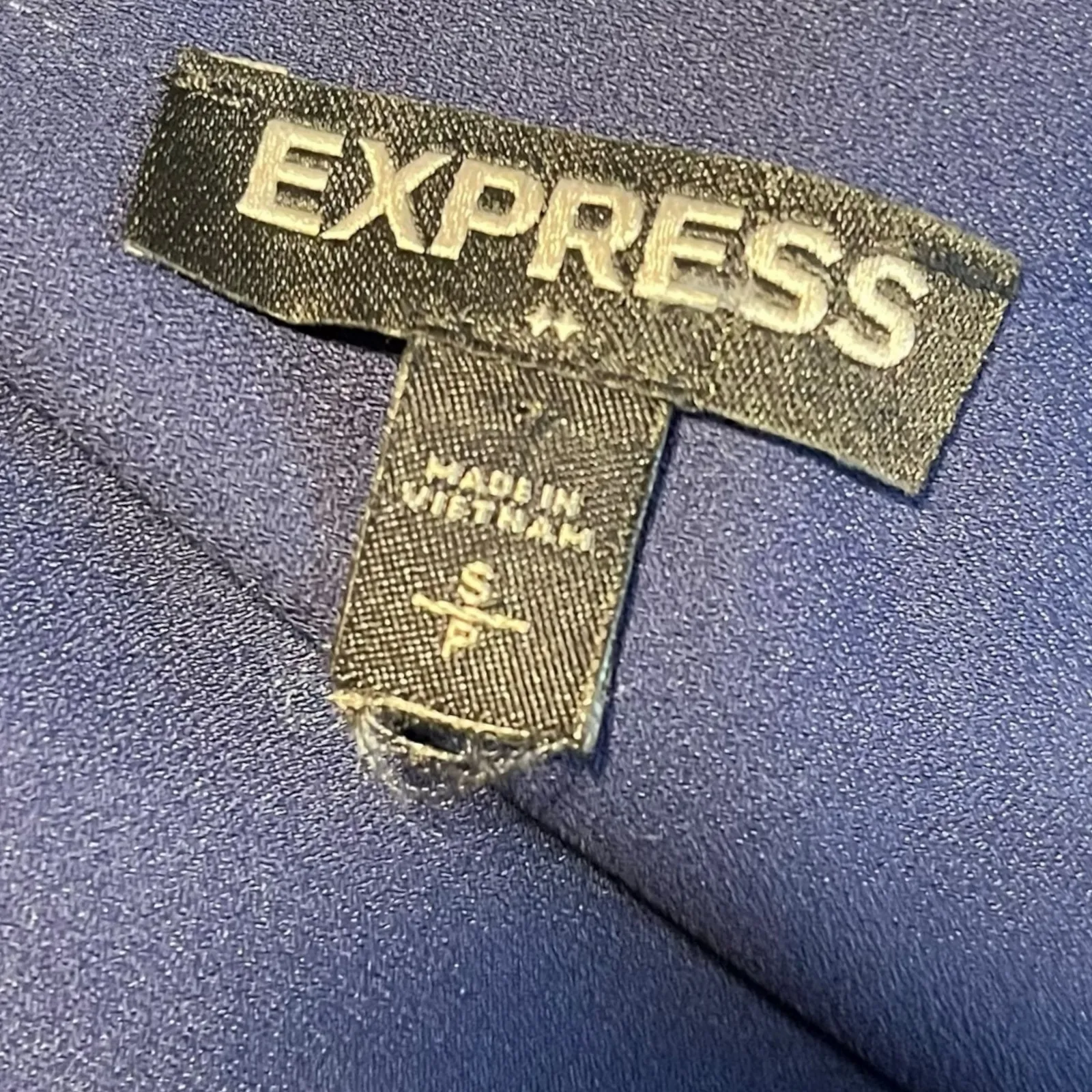 Express Sz S Roll Up Sleeve Dress Black Trim‎ Ribbon Belt Navy Business Casual - Image 5