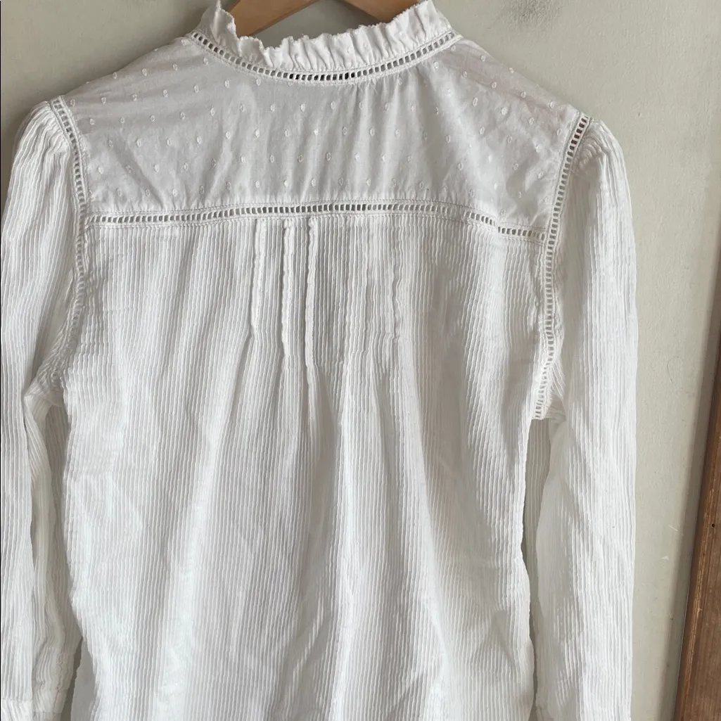 Quince Organic Textured Cotton Peasant Blouse White - Image 9
