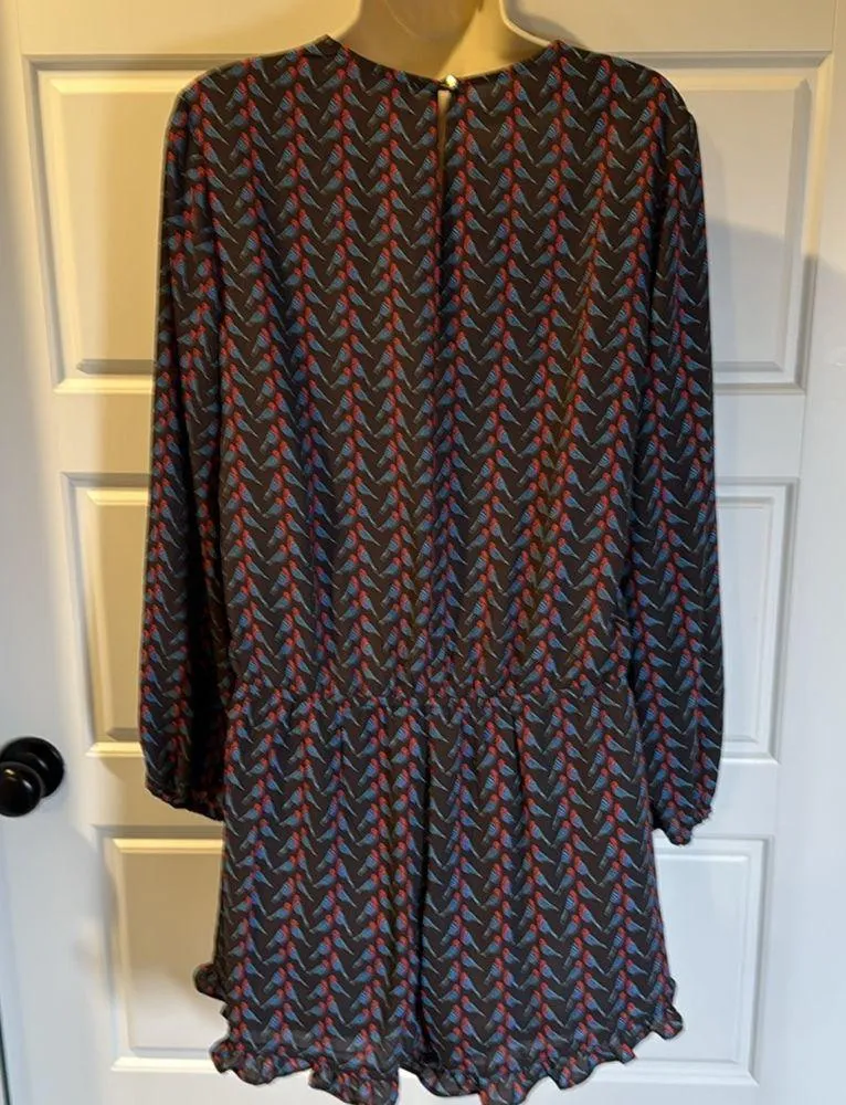 Izzy & Lola Womens Romper Lined Brown Bird Pattern Elastic Waist Jumpsuit small - Image 5