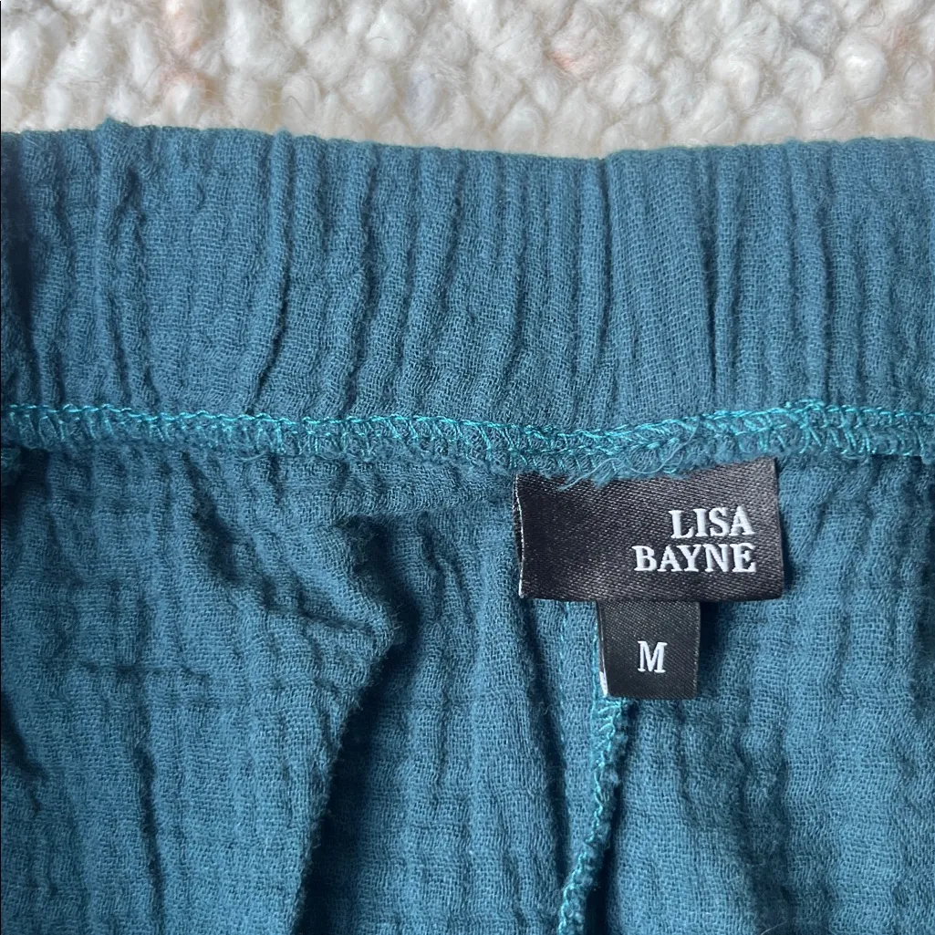 Lisa Bayne Gauze Crinkle Shirred Cinch Tie Woven Pant Blue Lagoon Medium - Image 8