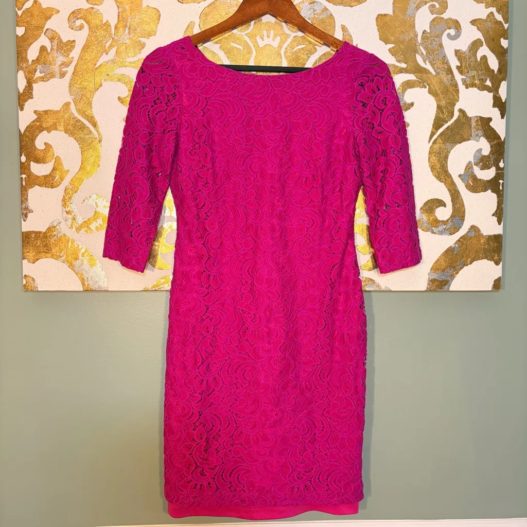 Ivanka Trump Size 2 Pink Lace Sheath Dress - Image 4