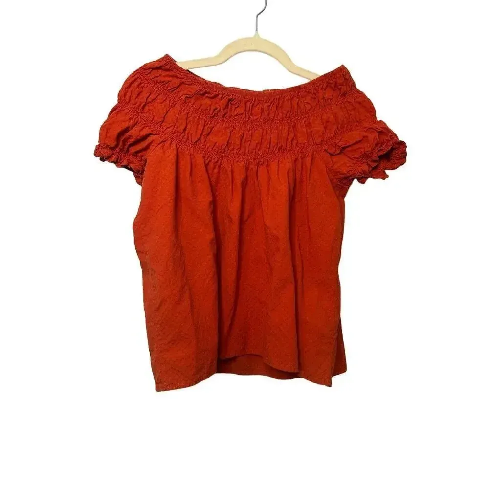 Copper Key Smocked Top Size Medium Orange Off Shoulder - Image 2