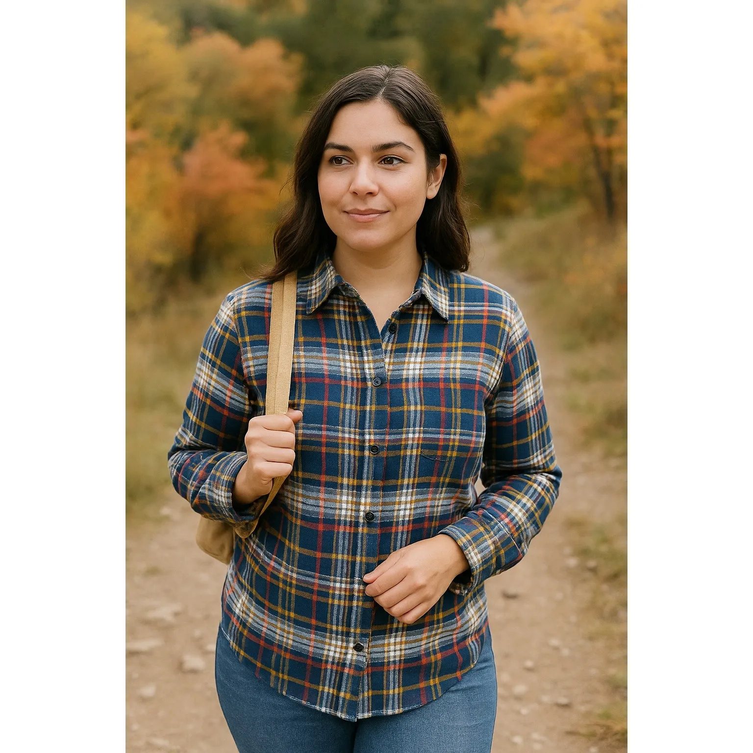 Alpine Design Navy Brown Plaid Button Down Flannel 100% Cotton Women's XS - Image 4
