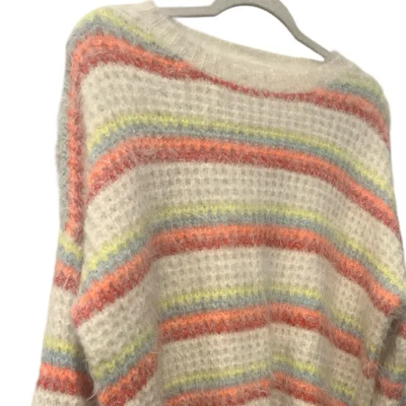 &Merci Pastel Rainbow Striped Sweater Fuzzy Soft Retro Oversized size medium - Image 2