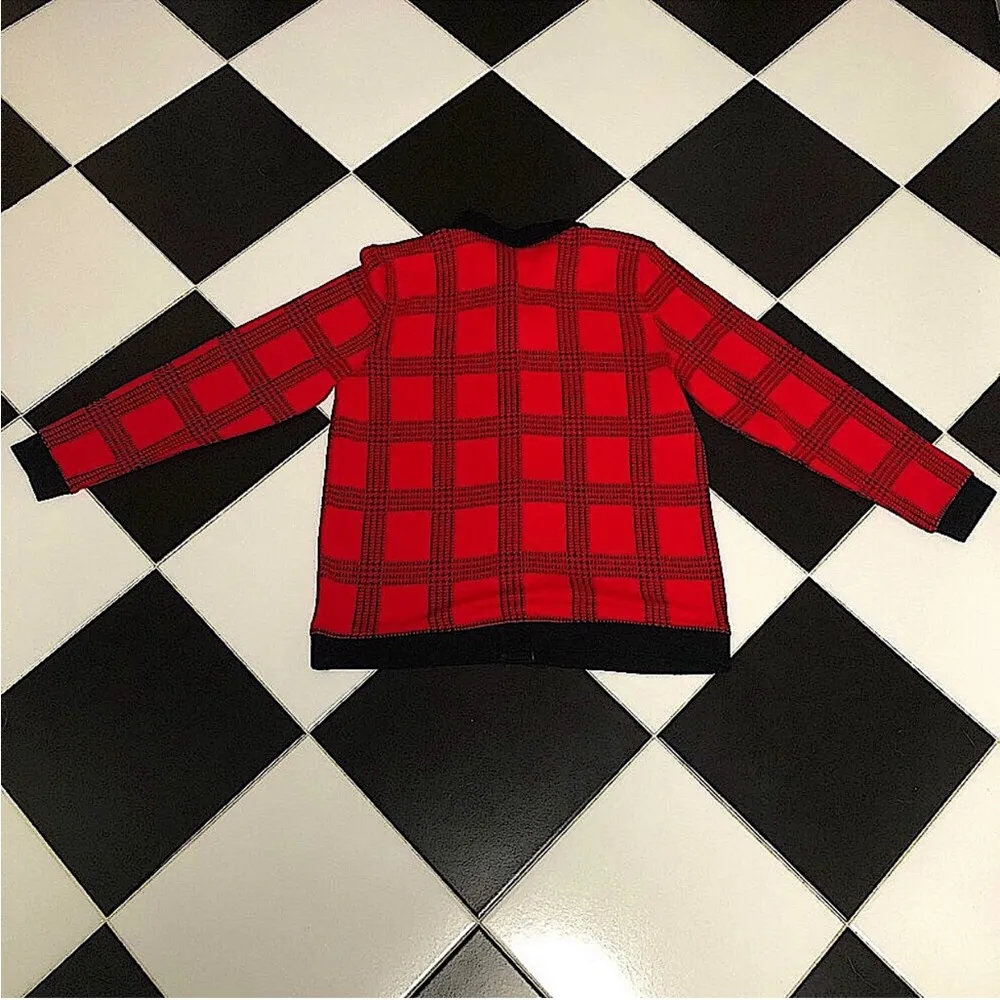 Vintage 80s 90s George Preppy Plaid Cardigan Sweater Gold Buttons Red & Black M Size M - Image 2