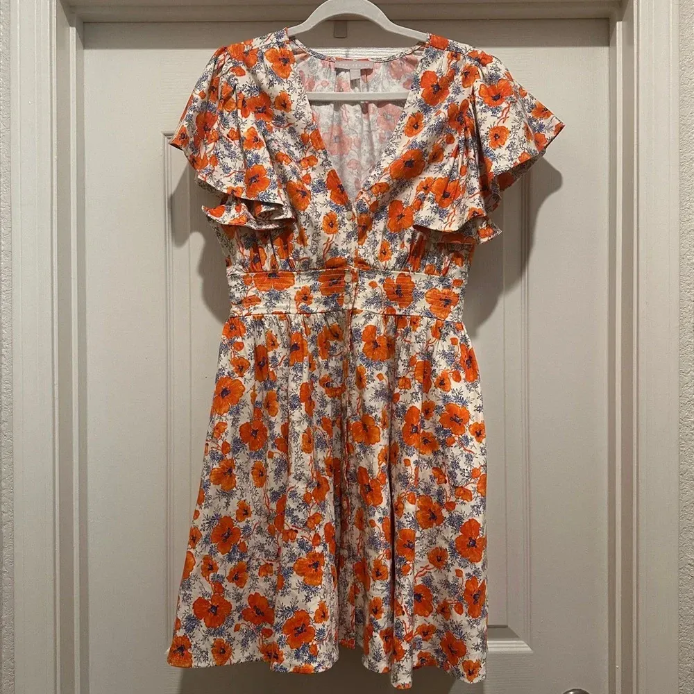 Chelsea28 Ruffle Sleeve Button-Up Linen Blend Dress in Ivory Lenora Floral - Image 4