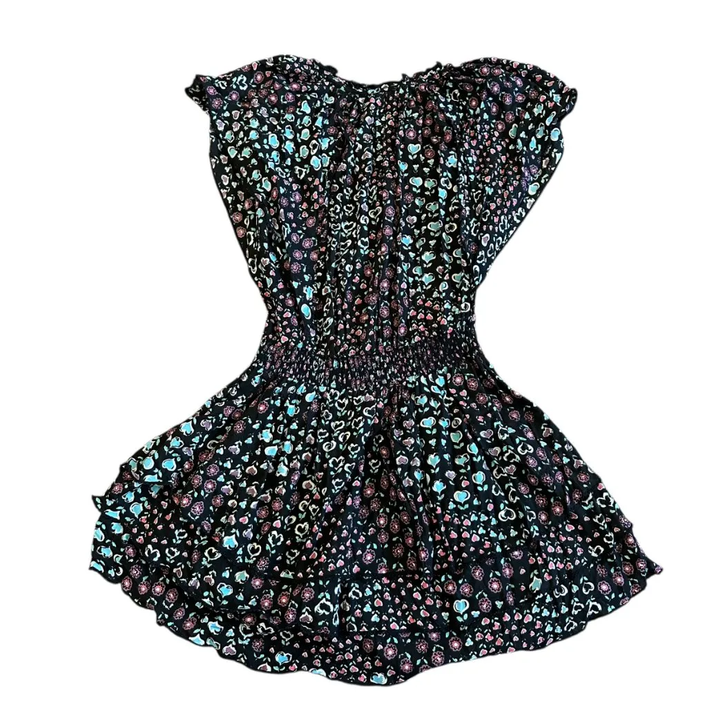 Poupette St. Barth Black Floral Heart Print Mini Dress Short Sleeves Size Small - Image 7