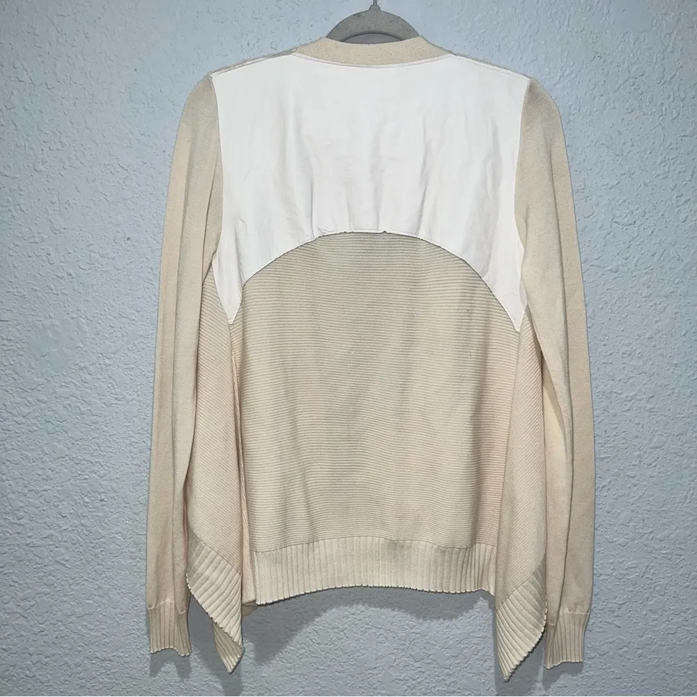 Depietri Leather Panel Open Front Wool Silk Blend Cardigan Size L - Image 2