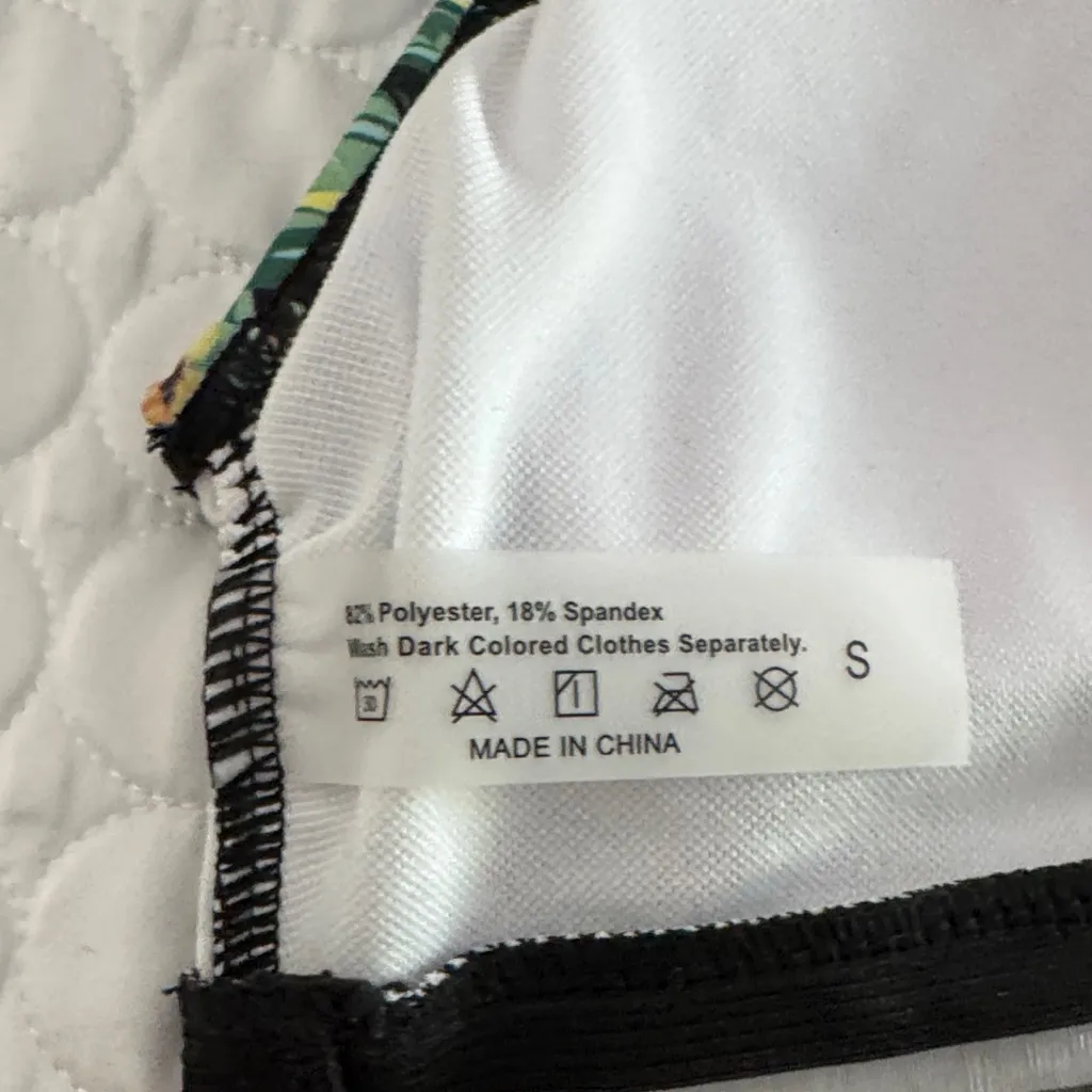 Women small Tropical Floral high waist Bikini Set sheer stripes v neck top Black - Image 6