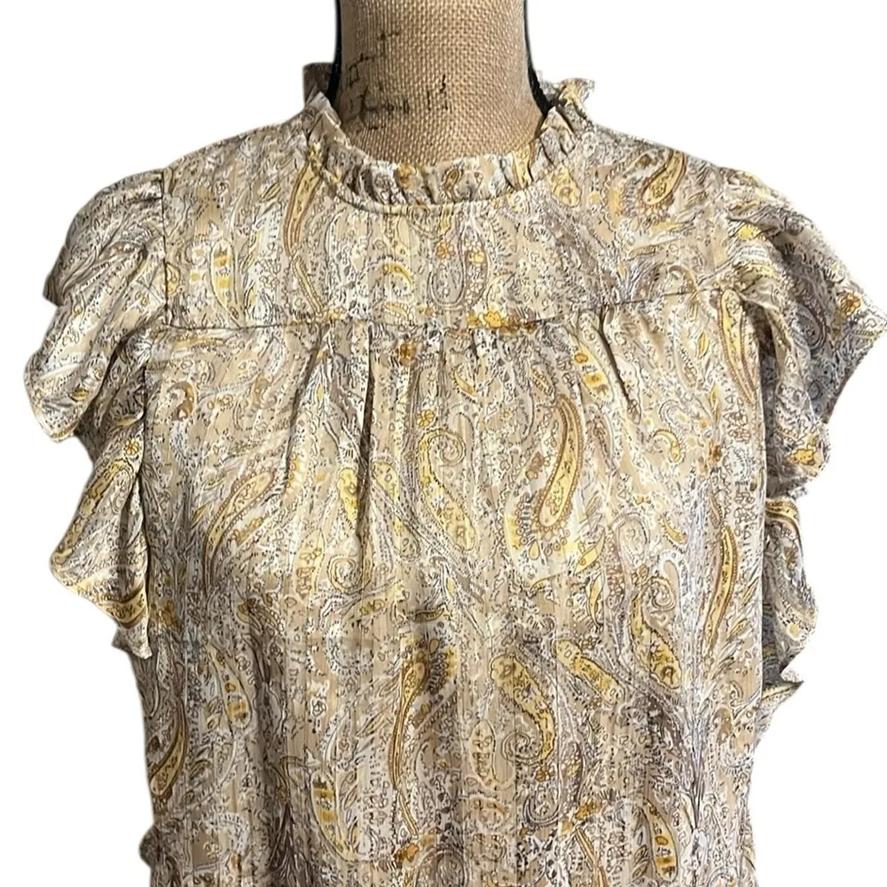 Joie Cream Flutter Sleeve Blouse with Mock Neck Ruffles - Image 3