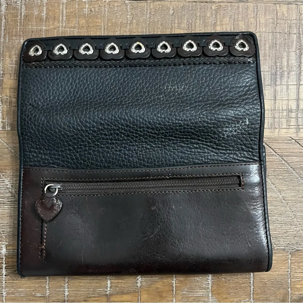 Brighton Vintage Leather Wallet with Silver Tone Hearts and Leather Hearts. - Image 6