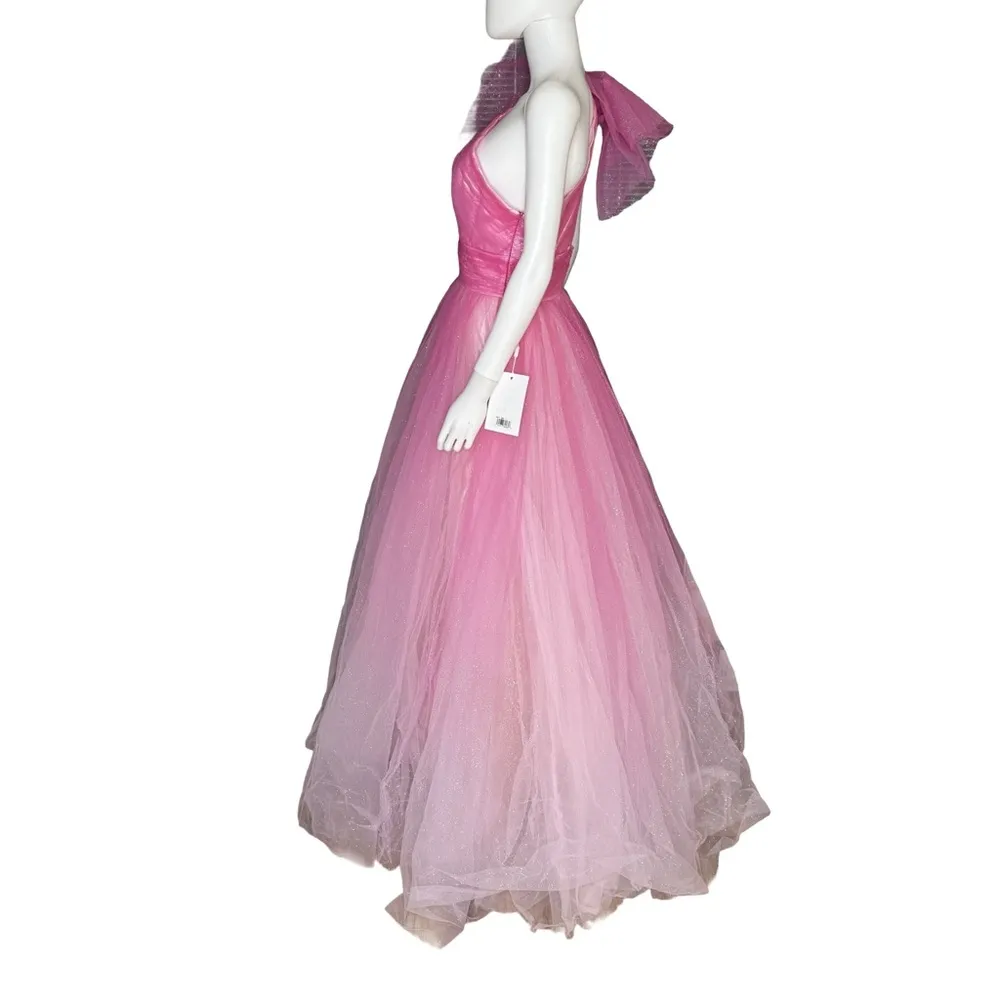 Mac Duggal Pink Glitter Ombre Ruffled One Shoulder Ballgown 20377 Women’s Sz 6 - Image 6