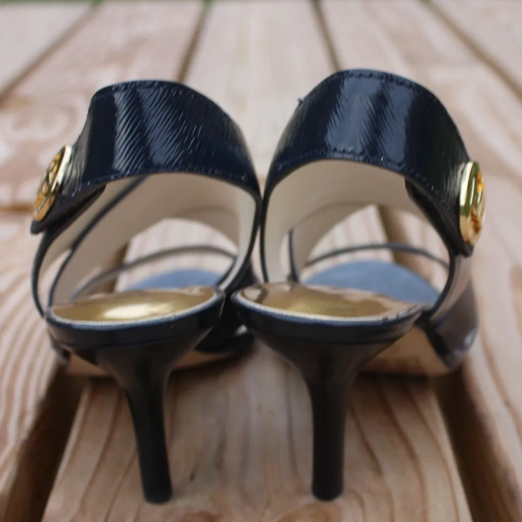 Michael Kors Joeselle Nevy Blue Open Toe Patent Leather Sandals Sz 7 - Image 6