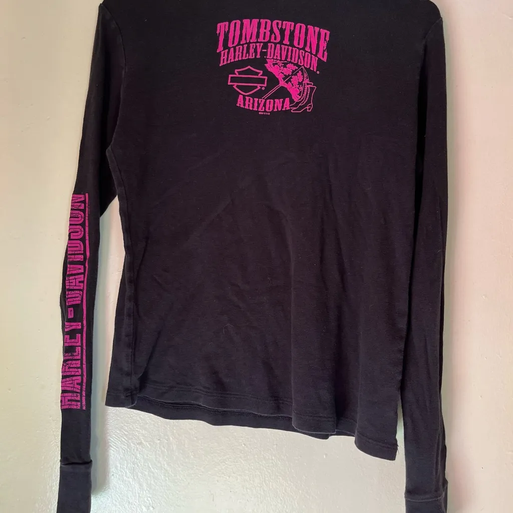 womens md vintage harley davidson long sleeve shirt 17x22 bike Black Size M - Image 3