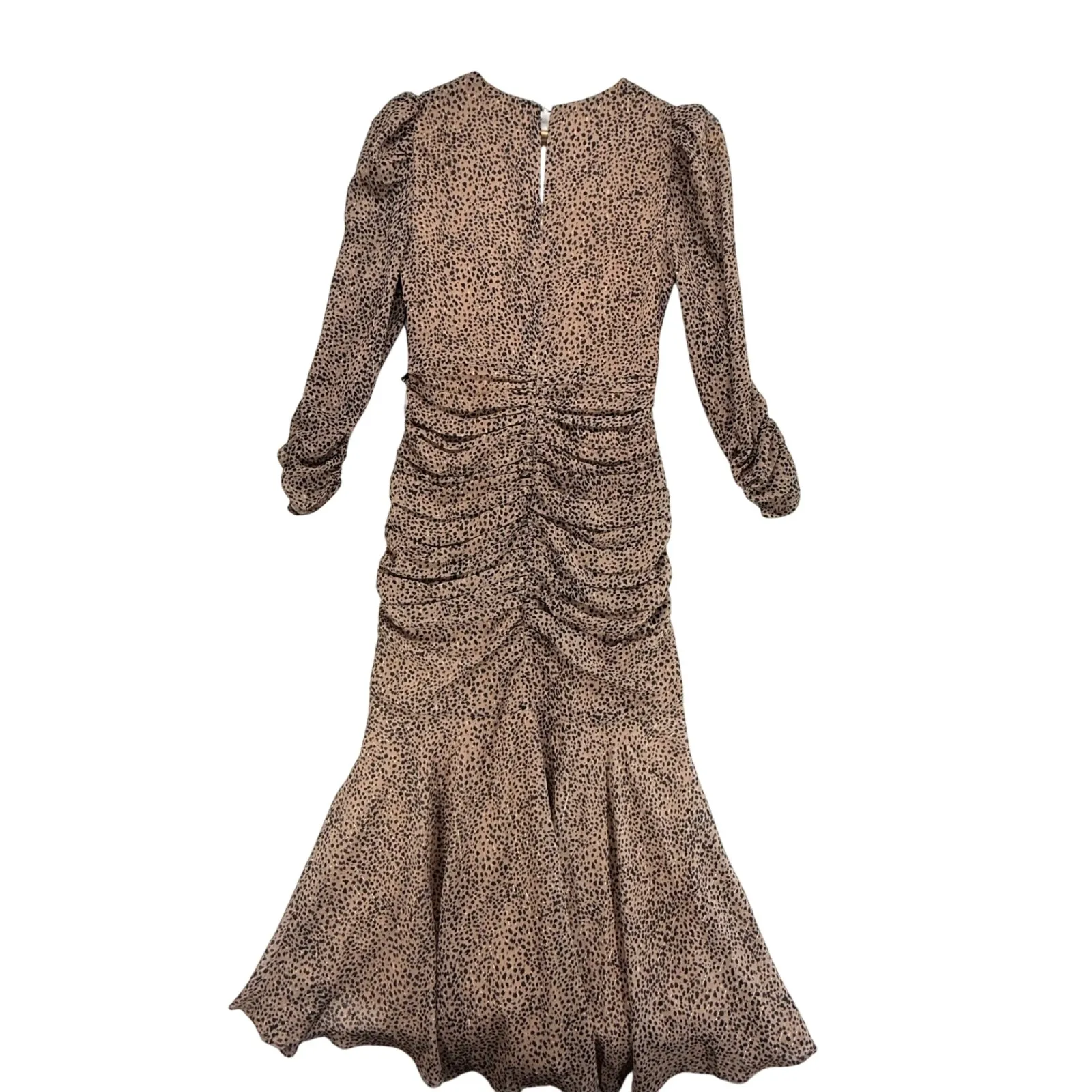 ASTR The Label‎ Dottie Midi Dress Animal Print Ruched Long Sleeve XS Brown - Image 11