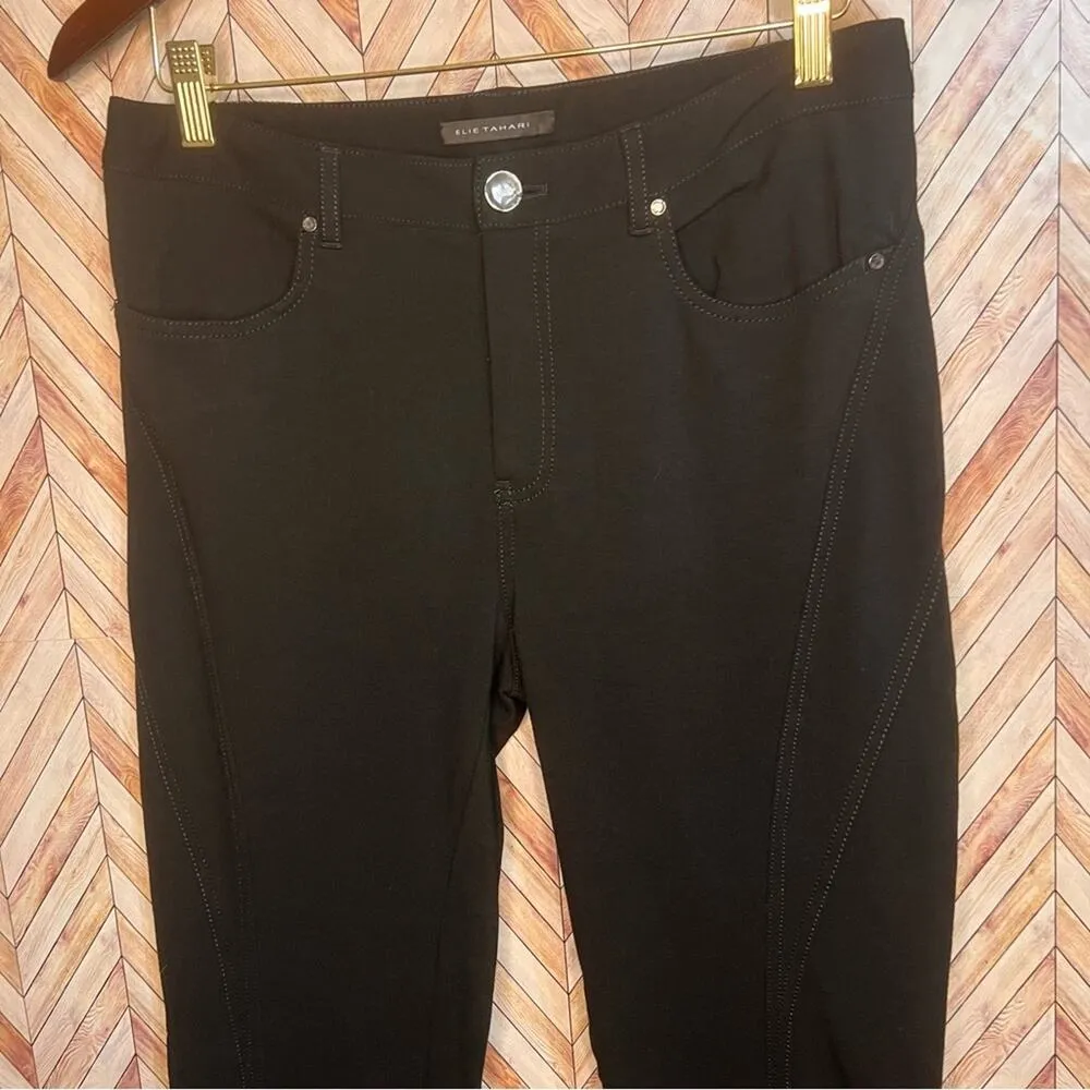 Elie Tahari‎ Black Tapered Button 4 Pockets Stitching Design Women’s Size Medium - Image 4