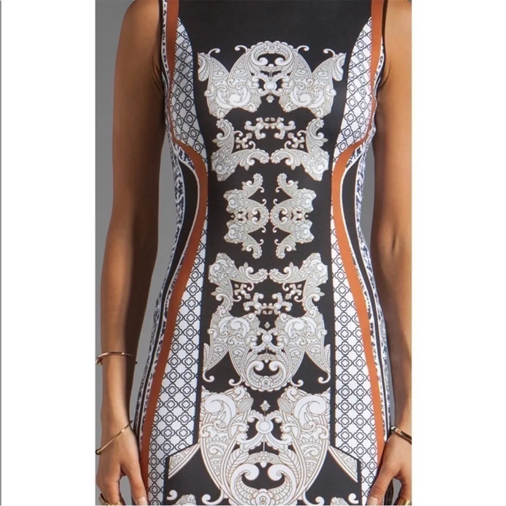 Clover Canon Bodycon Mini Neoprene Scuba Dress Tiger Bollywood Print Size Small - Image 5
