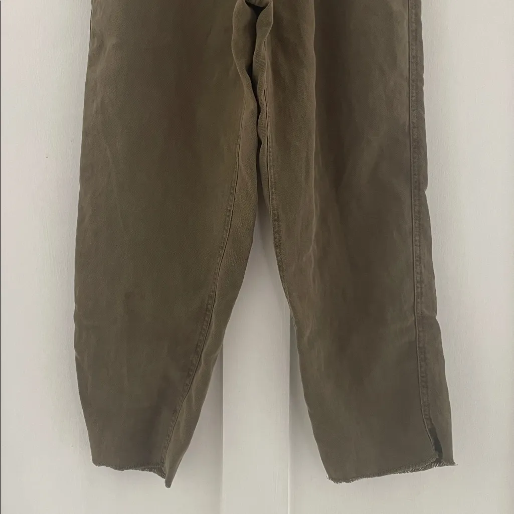 AERIE Linen Paper Bag Waist High Rise Pull On Pants Olive Green Size M - NO BELT - Image 6