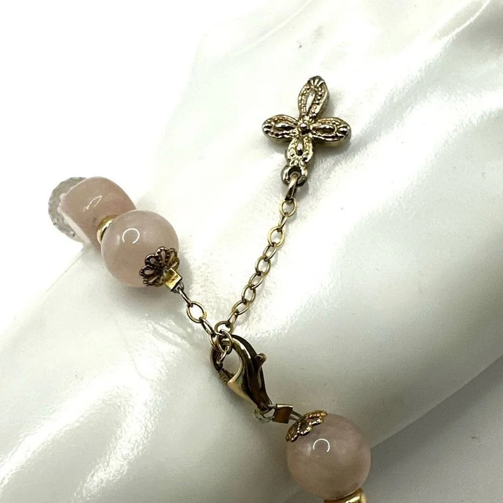 Rose Quartz crystal cross charm bracelet Pink - Image 3