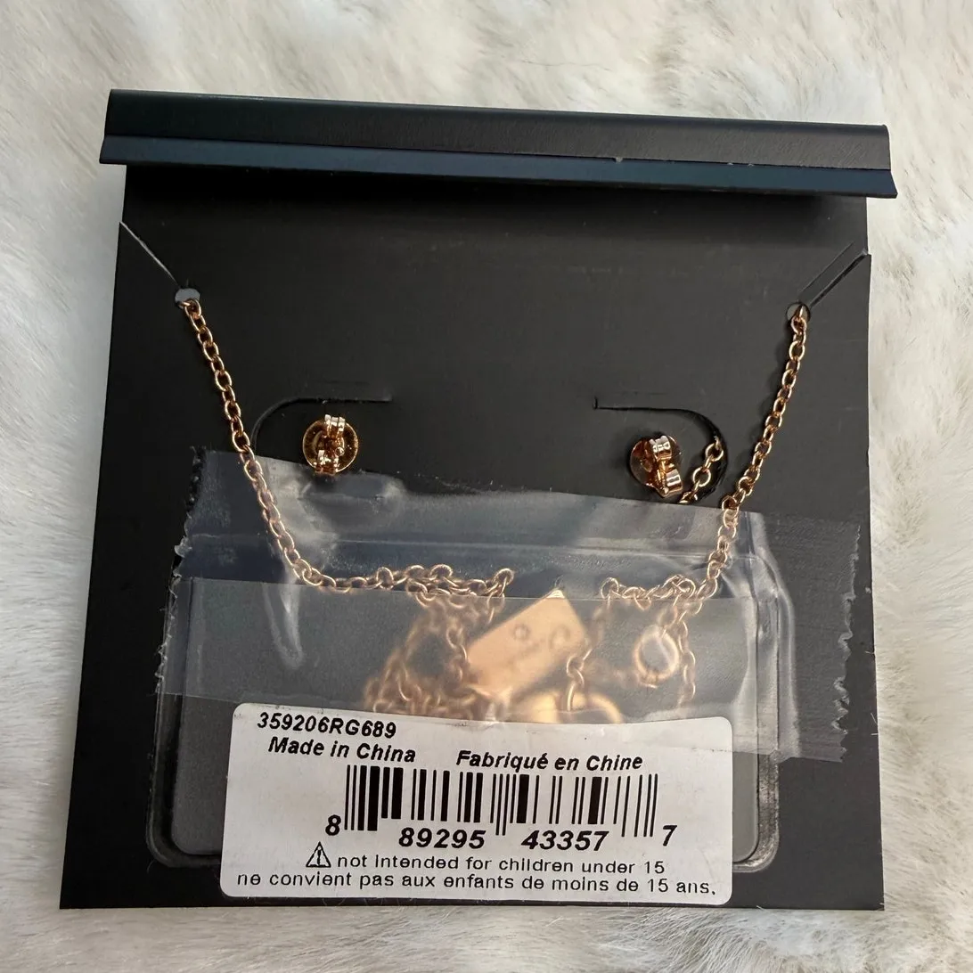NWT COACH Signature Rose Gold Tone Floral Earrings Studs and Necklace Set - Image 2