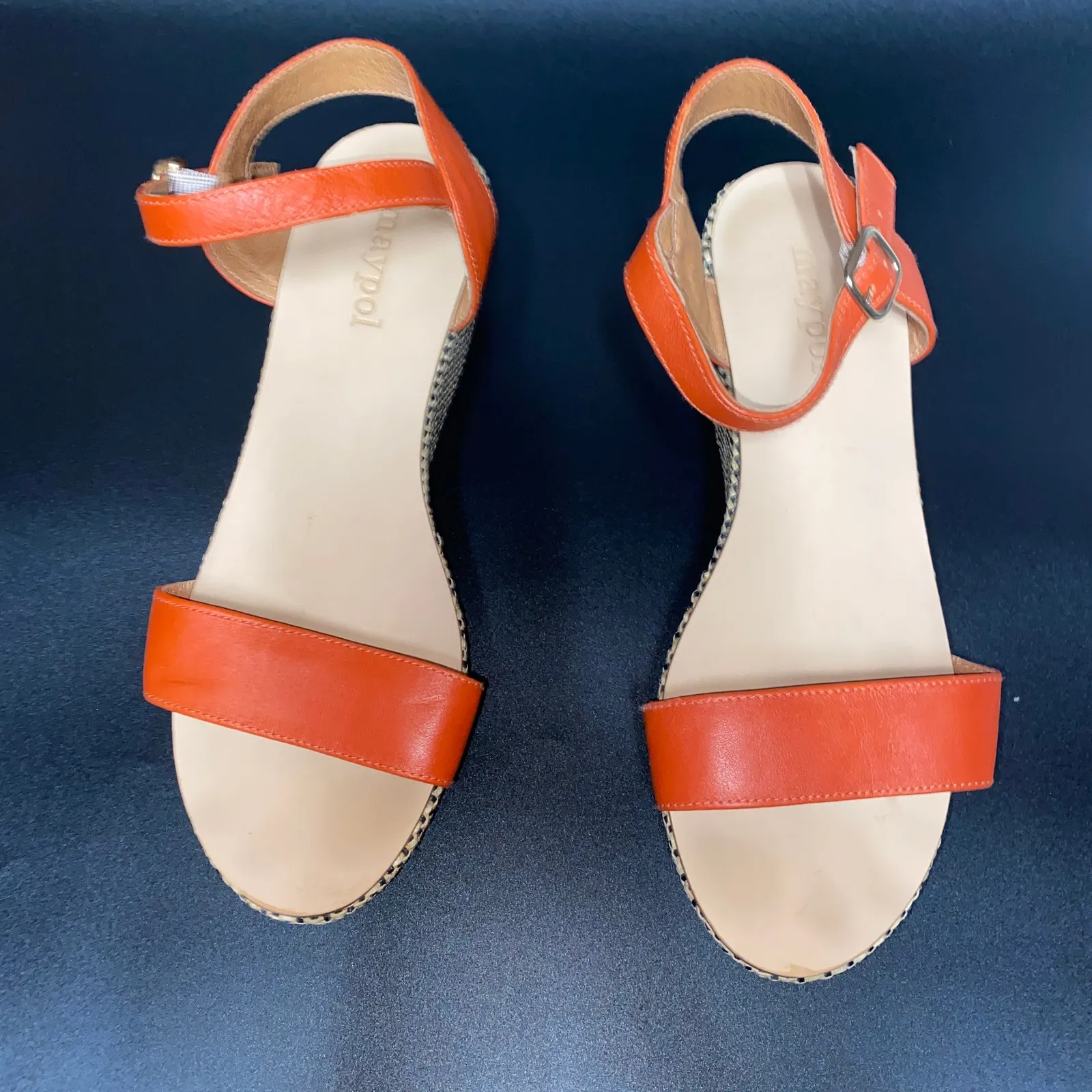 Maypol Brown Leather Woven Wedge Heels Platform Sandals Women's Size 38 US 7.5 - Image 2