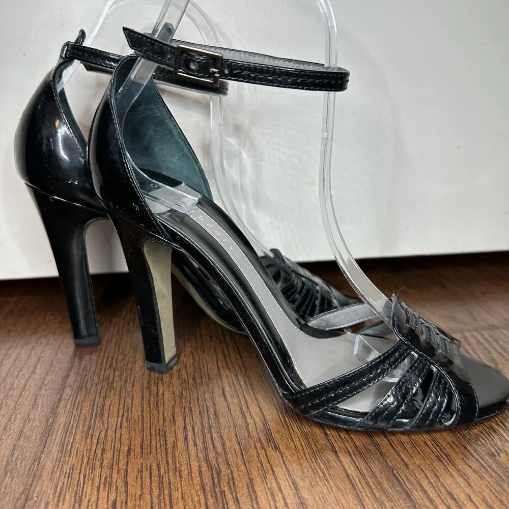 Theory Adella Black Patent Leather Italian 4" Peep Toe Heels Women's 37.5 / 7.5 - Image 3