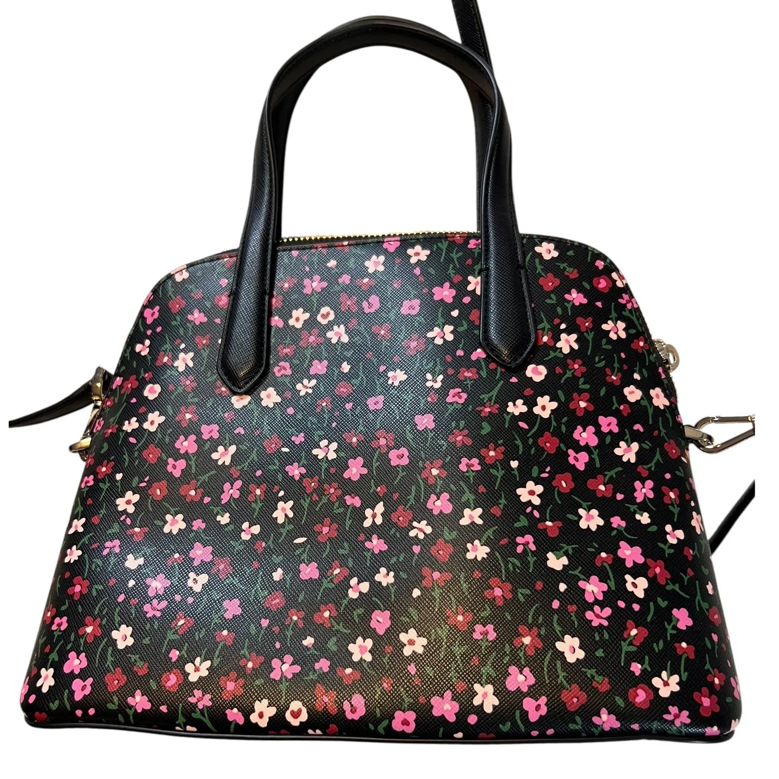 Kate Spade Schuyler Medium Dome Satchel‎ K9408 Floral Crossbody Handbag Black - Image 10