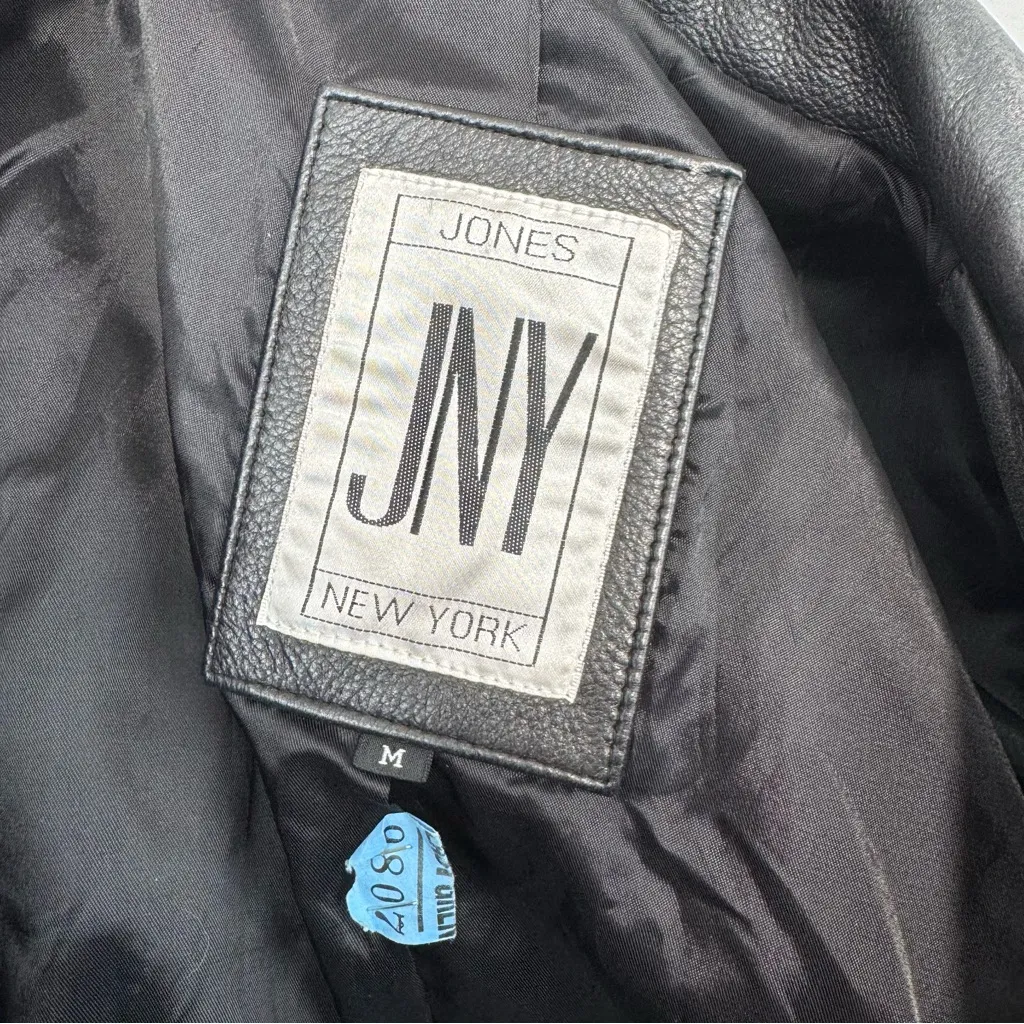 Jones New York Black Pebbled Leather Jacket Coat Double Breasted Size M - Image 7