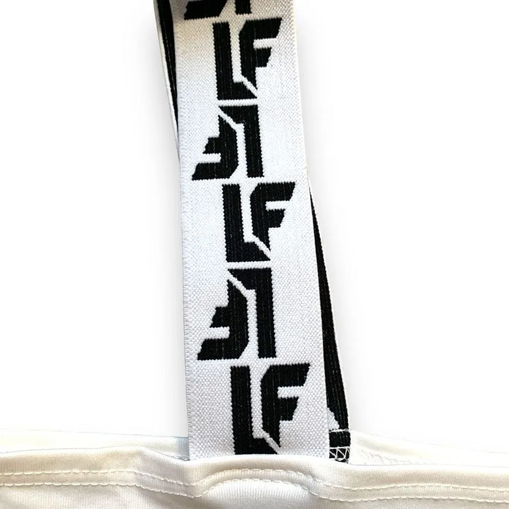 LF The Brand Tank Top Cropped White Black Logo Elastic Band Square Neck Small - Image 4