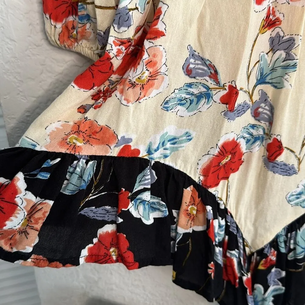 Patrons of Peace Red Blue Cream Floral Mini Dress Ruffle Festival Boho Hippie - Image 3