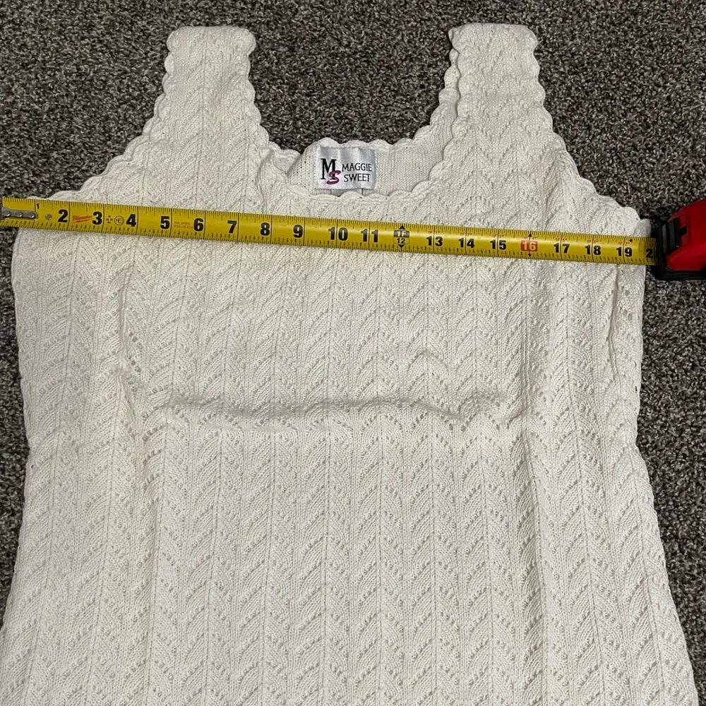 New Maggie Sweet 2 piece white knit tank top, long sleeve button up cardigan L Size L - Image 7