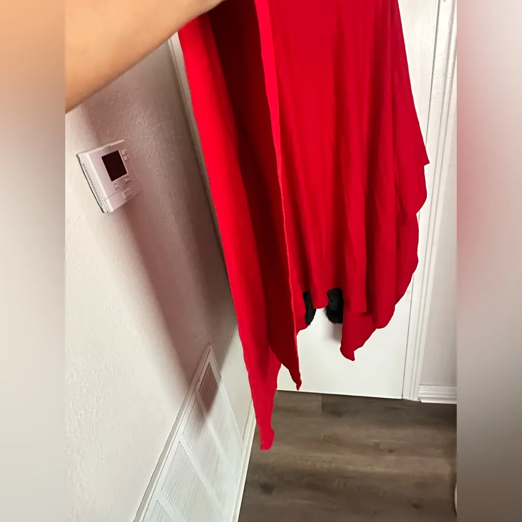 SUSAN LUCCI RED CAPE LONG PONCHO FAUX BLACK FUR OS Size undefined - Image 3