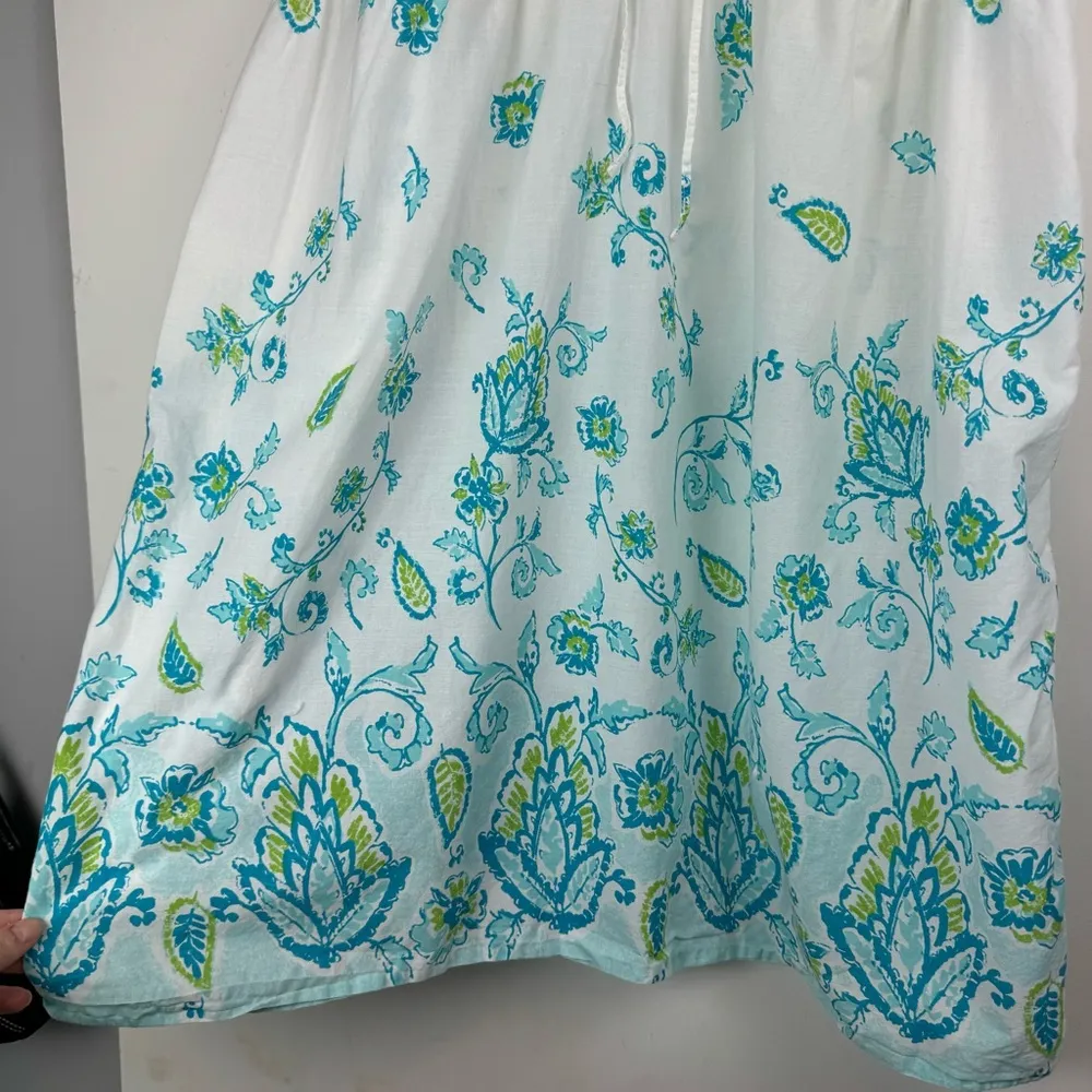 Cacique Womens Cotton Sleep Dress Sz 22/24 White Blue Paisley Floral Print - Image 9